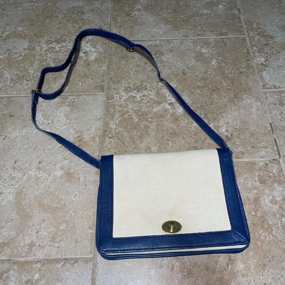 J. Crew Blue and Cream Crossbody Bag with Structured Design